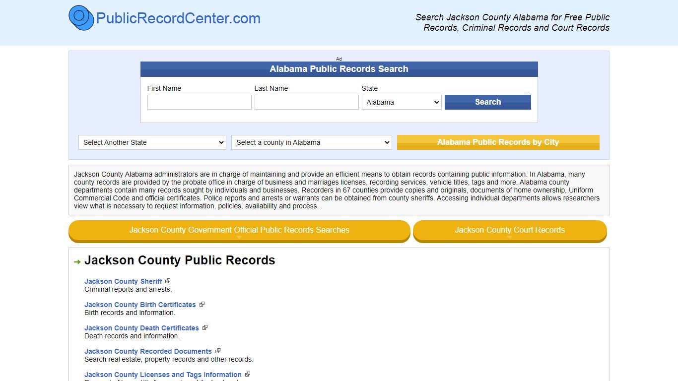 Jackson County Alabama Free Public Records - Court Records - Criminal ...
